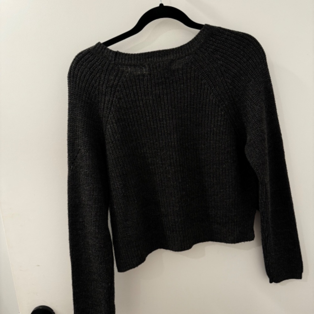 Ambiance Cropped Charcoal Grey Knit Sweater - Cozy & Chic Staple - Picture 3 of 4